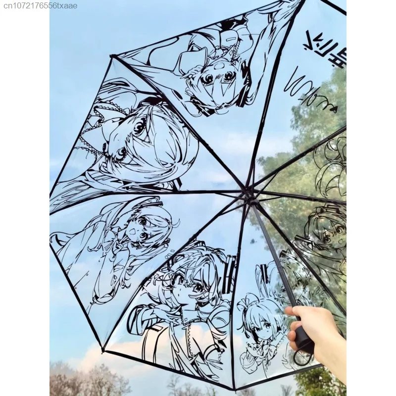 Anime Print Transparent Umbrella Cartoon Automatic Rainy Umbrella Japanese Style Comic Folding Umbrella Y2k Outdoor Accessories