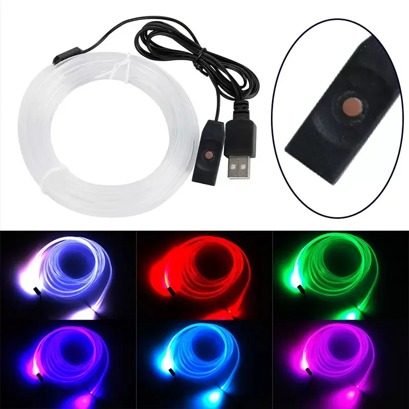 USB PMMA Side Glow Fiber Optic Cable Kit W/LED Aluminum Illuminator 5V 1.5W Car Interior Guide Light Source Ambient Decoration