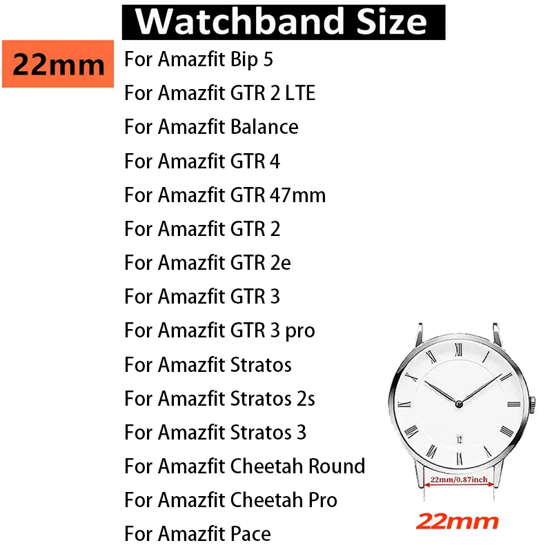 Cinturino da 22mm per Amazfit Bip 5 Smart Watch cinturino in pelle per Amazfit GTR 4 3 2 cinturino per Amazfit GTR2 LTE Correa reloj braccialetto