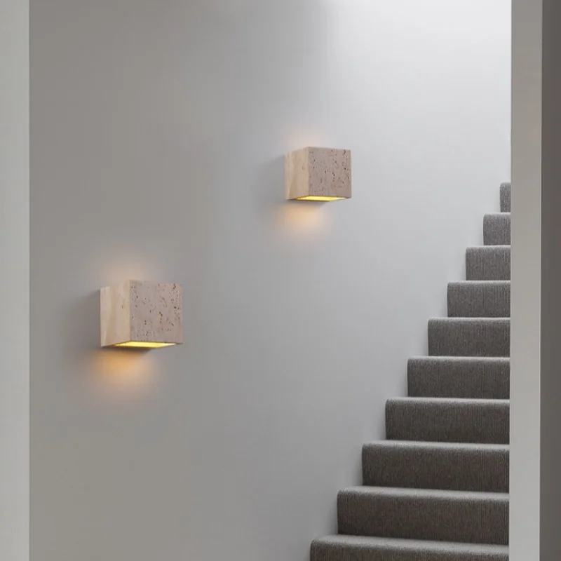 IWHD-Lámpara LED de pared de travertino amarillo, accesorios de iluminación para exteriores, dormitorio, sala de estar, decoración del hogar,