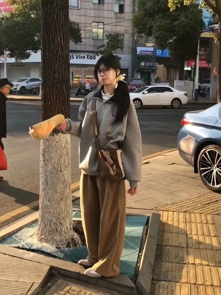 Retro American College Sle Farbe Blo Kragen f Zipper Hoodie frauen Frühling Herbst Neue Paar Keine Kappe High-End-Top