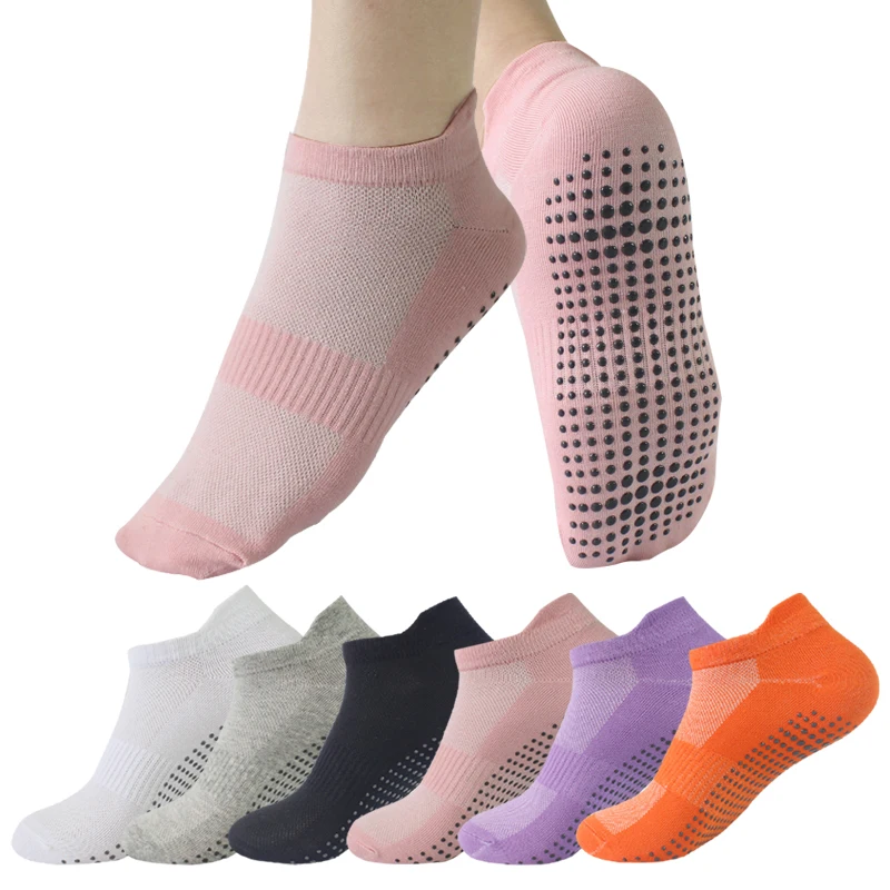 Chaussettes de yoga coordonnantes en silicone pour femmes, courtes, en coton, pour entraînement professionnel, fitness, course à pied, Pilates, protection du talon et des oreilles