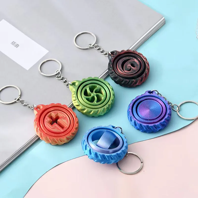 

100pcs/Lot Plastic 3D Spinning Top Keychain Toys Keyring Decompression Toy Key Chains Novelty Gifts Key Rings