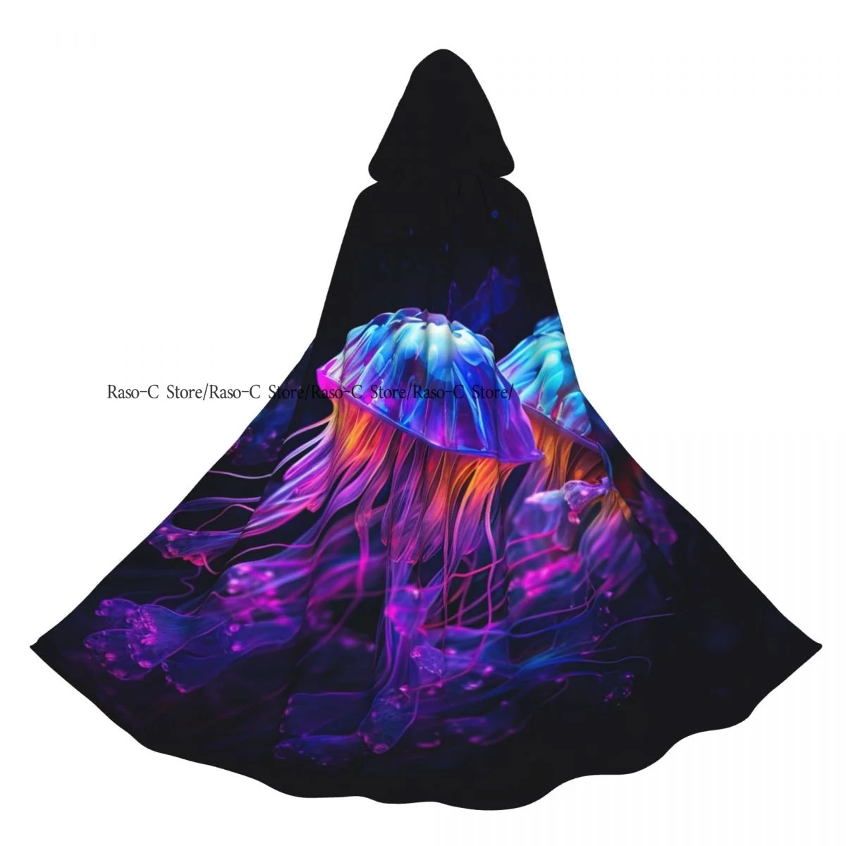 الكبار عباءة الرأس مقنعين الكرتون قنديل البحر طباعة القرون الوسطى زي الساحرة ويكا مصاص دماء قزم بوريم كرنفال حفلة #2