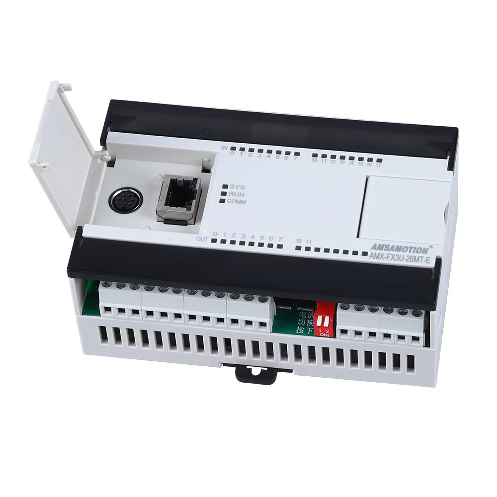 Amsamotion FX3U-26MT-E Compatible Mitsubishi MELSEC PLC Relay 2AI/1AO 16DI/10DO Ethernet MODBUS Function Transistor Type