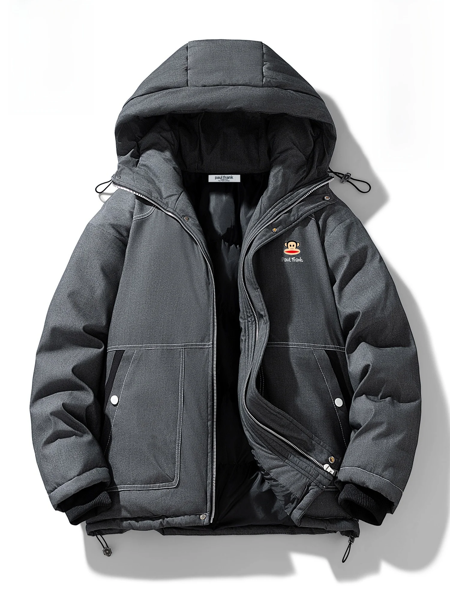 

Куртка PaulFrank Monkey с капюшоном, мужская зимняя повседневная свободная верхняя одежда для пар, теплая верхняя одежда из полиэфирного волокна с длинными рукавами и застежкой-молнией