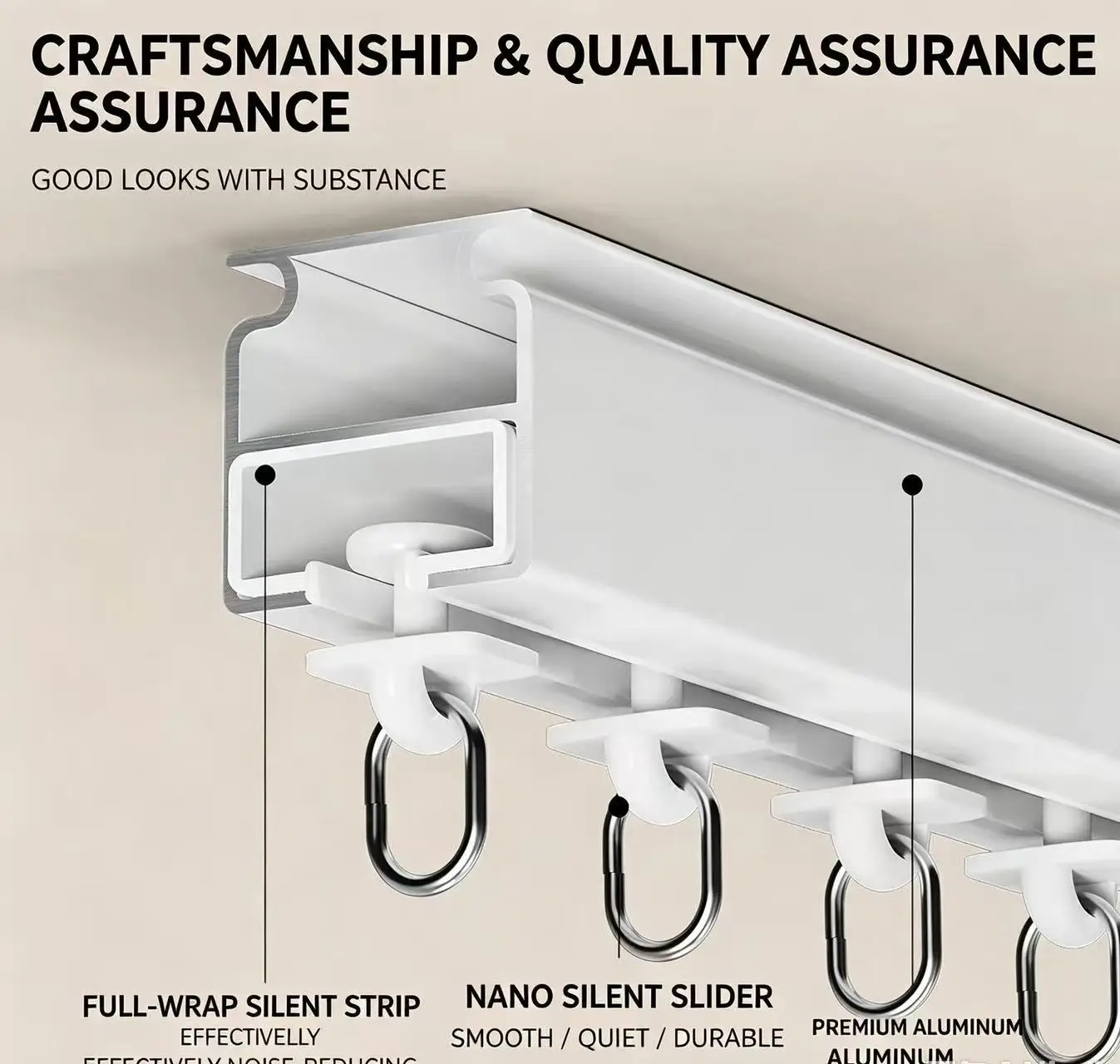 Heavy‑Duty Single Aluminum Curtain Track, Silent Smooth Sliding, Customizable Length for Home Bedroom Living Room