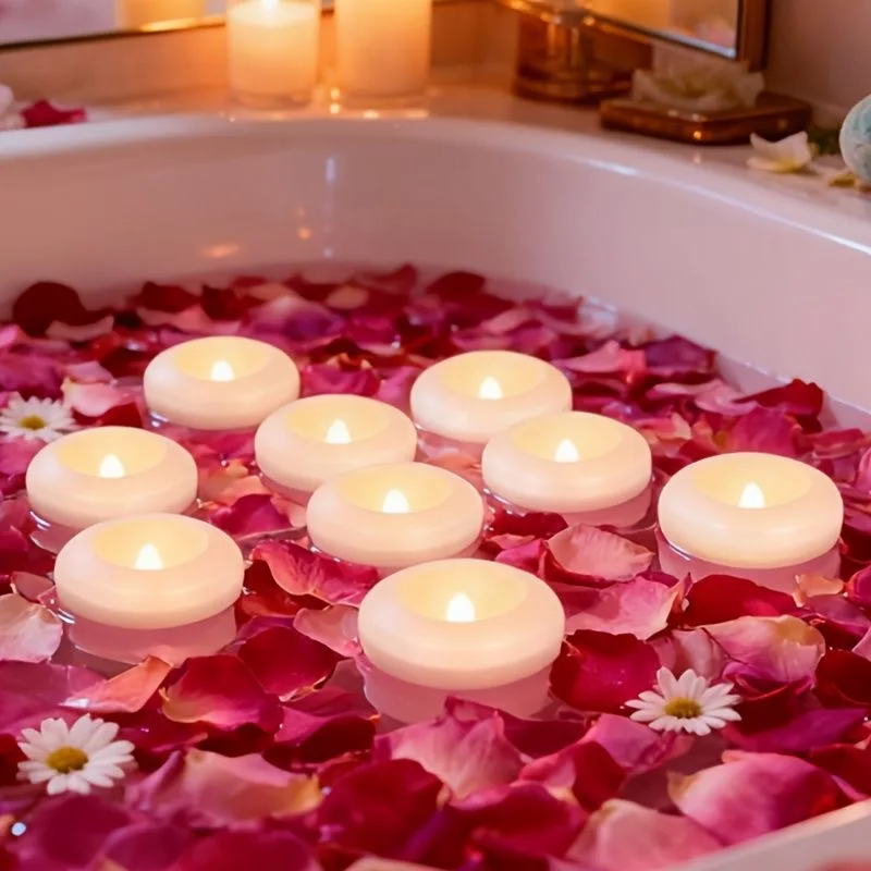 

Floating Water Sensor Tea Lights Flameless Flickering Candle Reusable Battery Votive for Centerpieces Pond Swimming Pool Decor