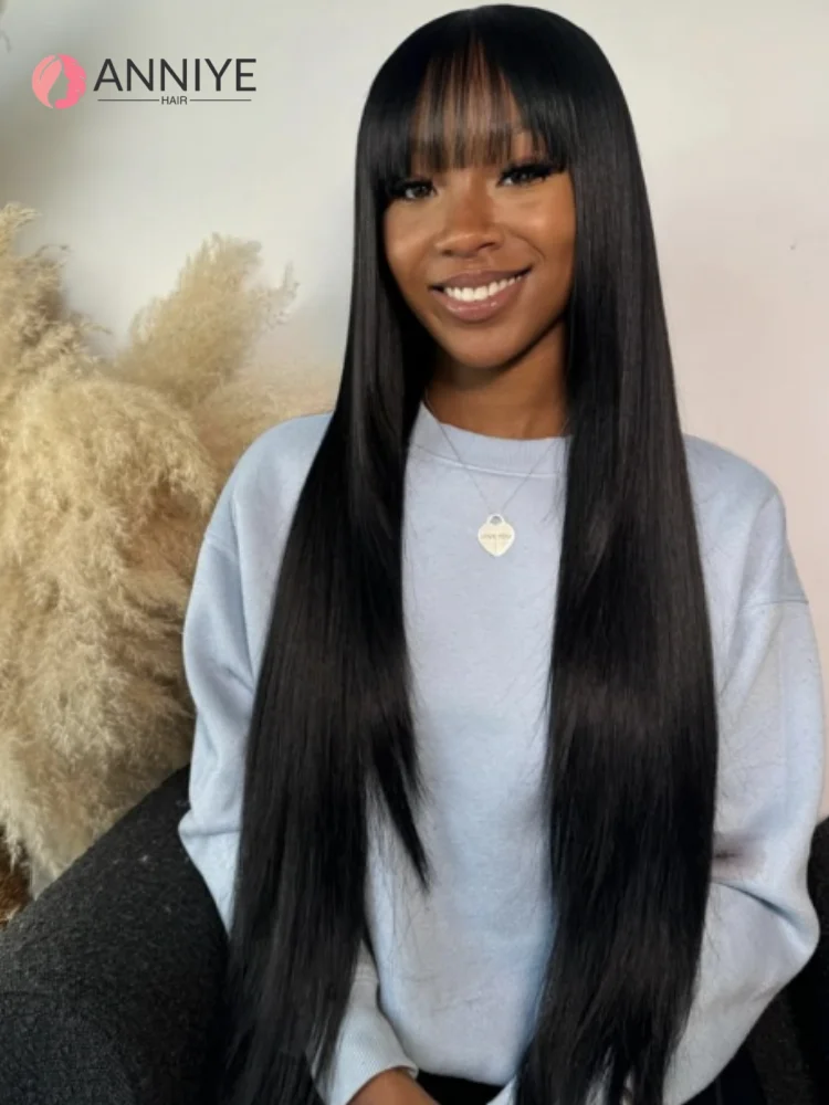 ストレートウィッグ ブラジリアンウィッグ 100%バージンヘア 人毛ウィッグ 前髪付き フルマシンメイド 180%密度ウィッグ 人毛 ANNIYE