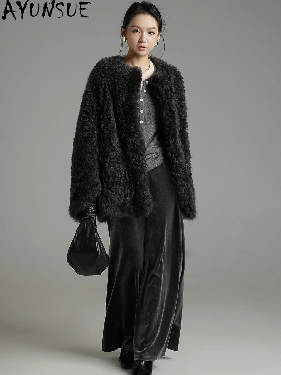 معطف فرو من جلد الغنم الطبيعي من AYUNSUE للنساء متوسط الطول سترة من الجلد الحقيقي جواكت شتوية 2025 ملابس فاخرة للسيدات شুবা Жenskয়া