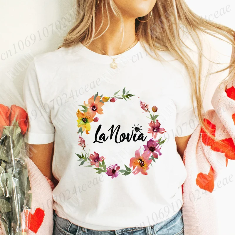 Team Bride Y2k Tops Spanish Women Bachelorette Party Tee Shirt  Future Bride Casual Short Sleeved Bridal Shower Wedding T-shirt