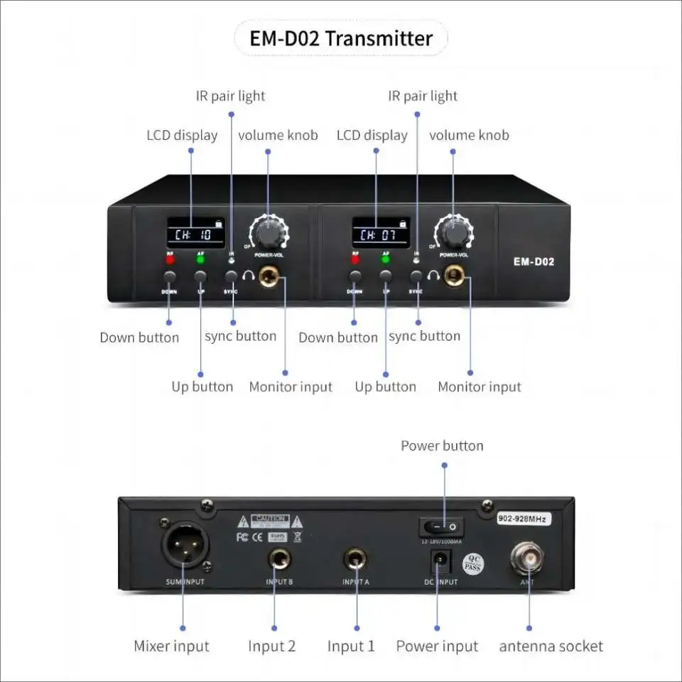 Demao RTS EM-D02 UHF Wireless In Ear Monitor System Monitoring Transmitter