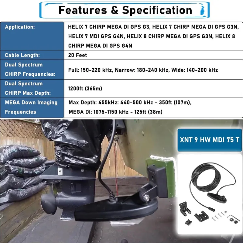 710295-1 XNT 9 HW MDI 75 T para Helix 7/8 MEGA Down Imaging Dual Spectrum Chirp con transductor de montaje en popa de temperatura