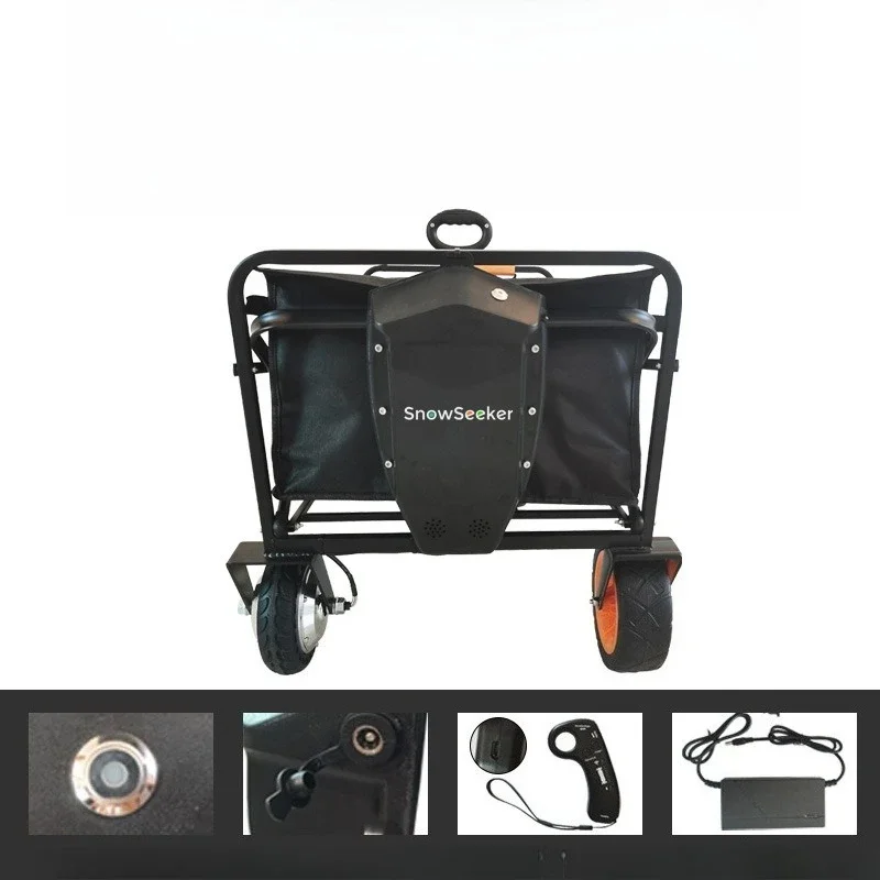 36V Electric Folding Camping Wagon Cart 150L 200kg Load,20cm Wheels with Table,Remote Control 20km Range Beach Shopping Trolley