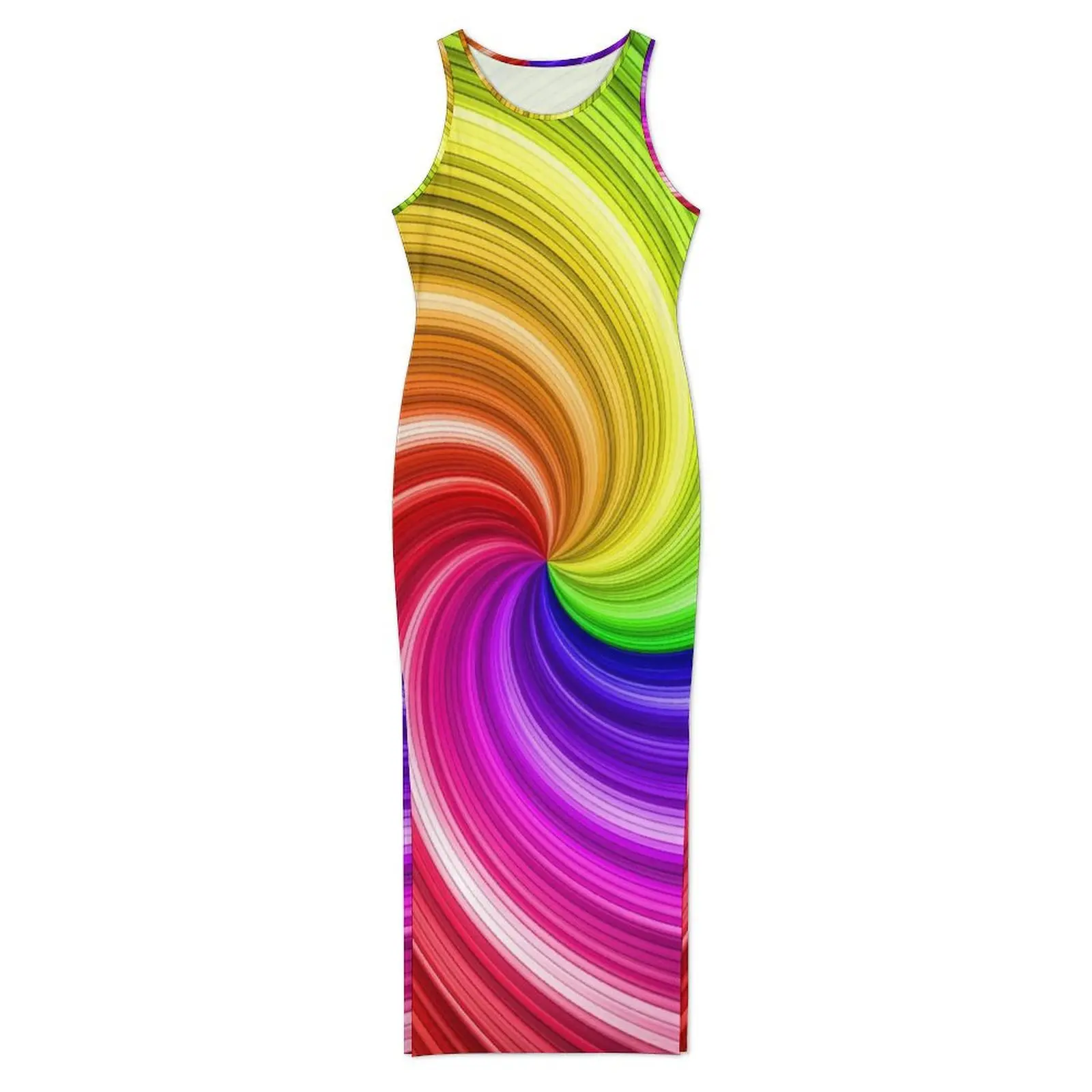 امرأة ملونة التعادل صبغ فستان قوس قزح دوامة الفن الشارع نمط Bodycon فستان الربيع بلا أكمام فساتين ماكسي عادية كبيرة الحجم Vestido