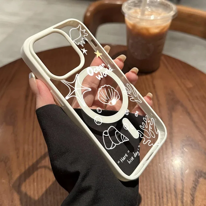 Case For Samsung Galaxy A17 A37 A57 A56 A55 A54 White Shell Stars Pattern Magnetic Cover For S26 Ultra S25 Plus S24 S23 FE Funda