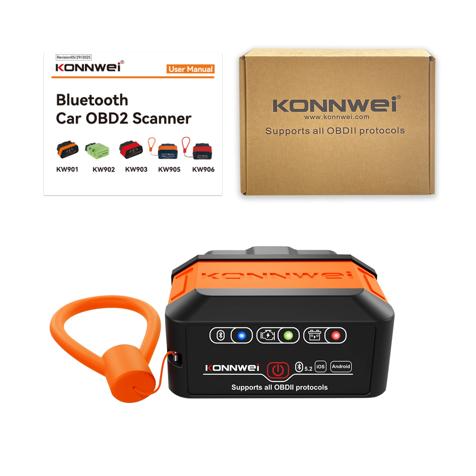 

KONNWEI KW906 ELM327 V1.5 OBD2 Car Fault Scanners Bluetooth 5.0 OBDII Diagnostic Tool for Android/IOS Code Reader