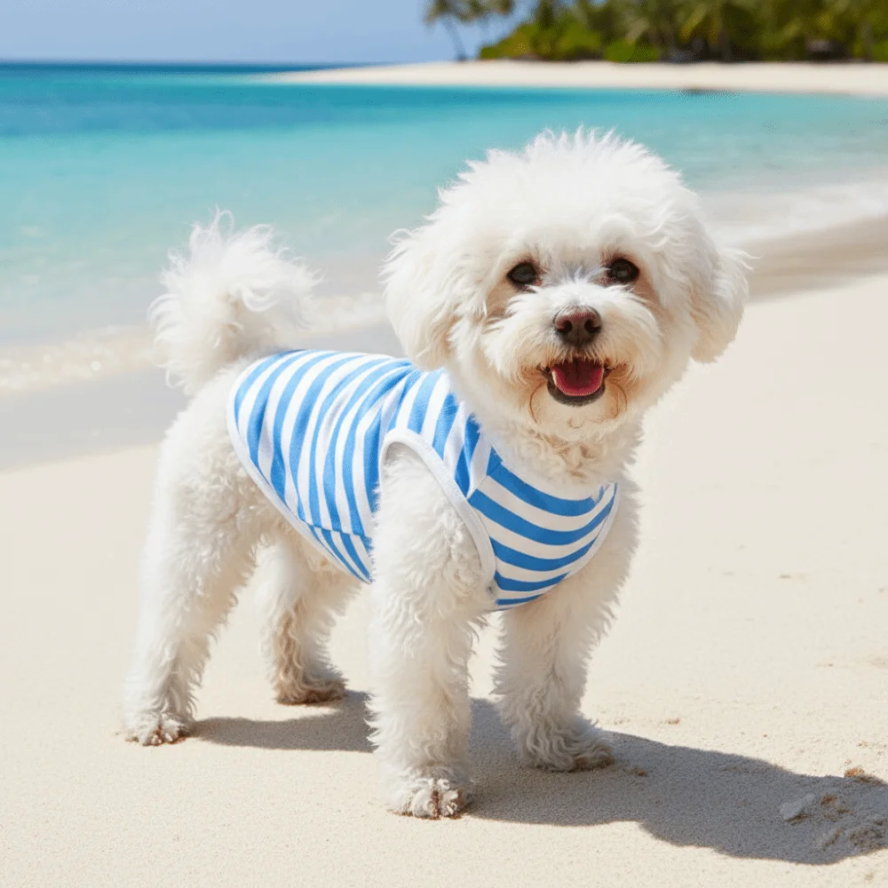 

Breathable Dog Cooling Vest Round Neck Soft Fabric Pet Striped T-Shirt Comfortable Fit Thin Puppy Short Sleeve Casual Outfit