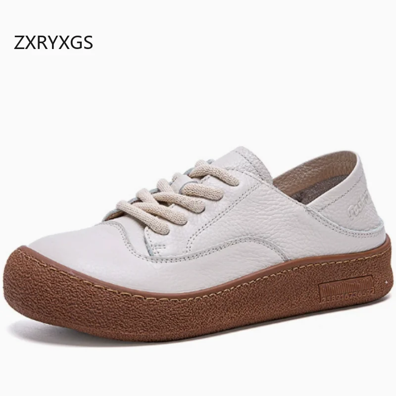 

ZXRYXGS/2026, новая женская дорожная обувь из натуральной кожи с круглым носком и шнуровкой, повседневные кроссовки, удобные туфли на плоской подошве с мягкой подошвой Tide