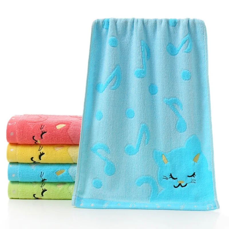 Kids Adult Bath Towel Cartoon Cat Embroidered 25*50cm Bamboo Fiber Towel Blanket Colorful Soft Small Children Bath Towels Yellow