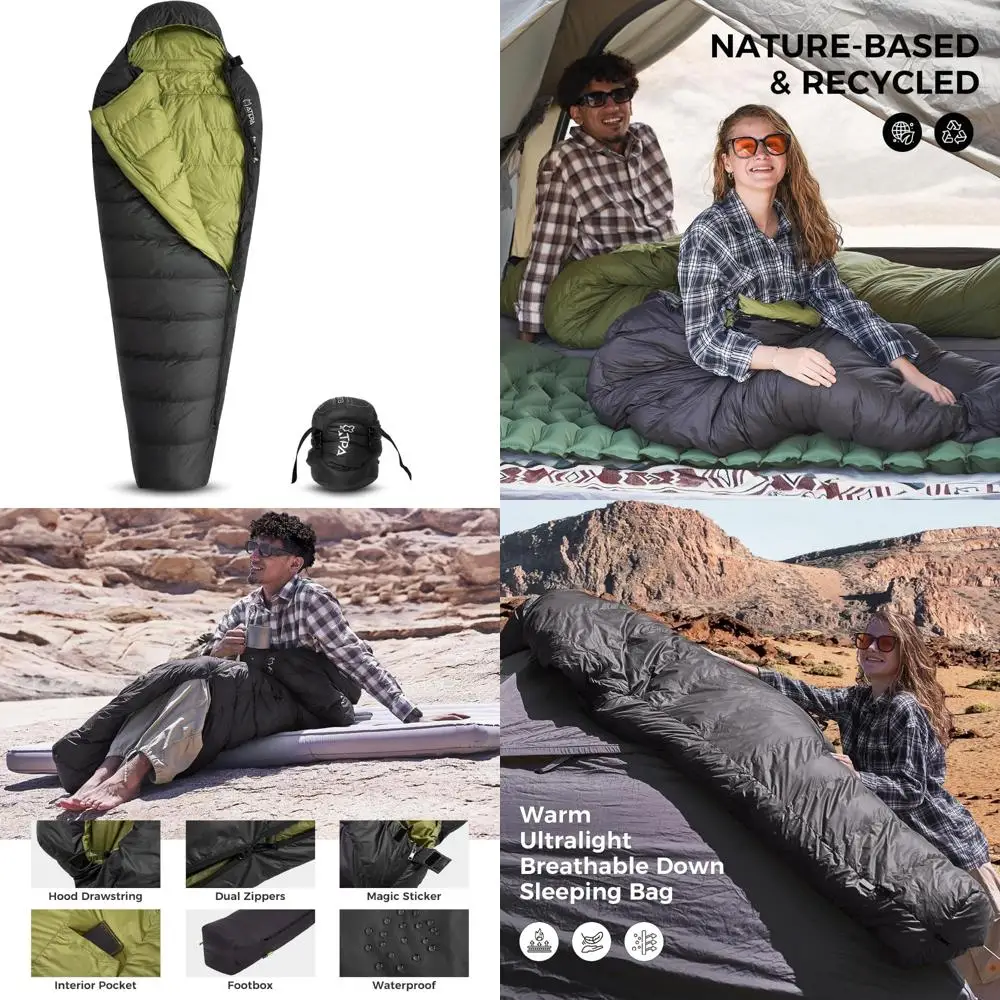 كيس نوم مومياء خفيف الوزن وقابل للتعبئة بثلاثة مواسم للبالغين - غلاف نايلون 15D معاد تدويره 700FP، للطقس البارد، مناسب لـ #1