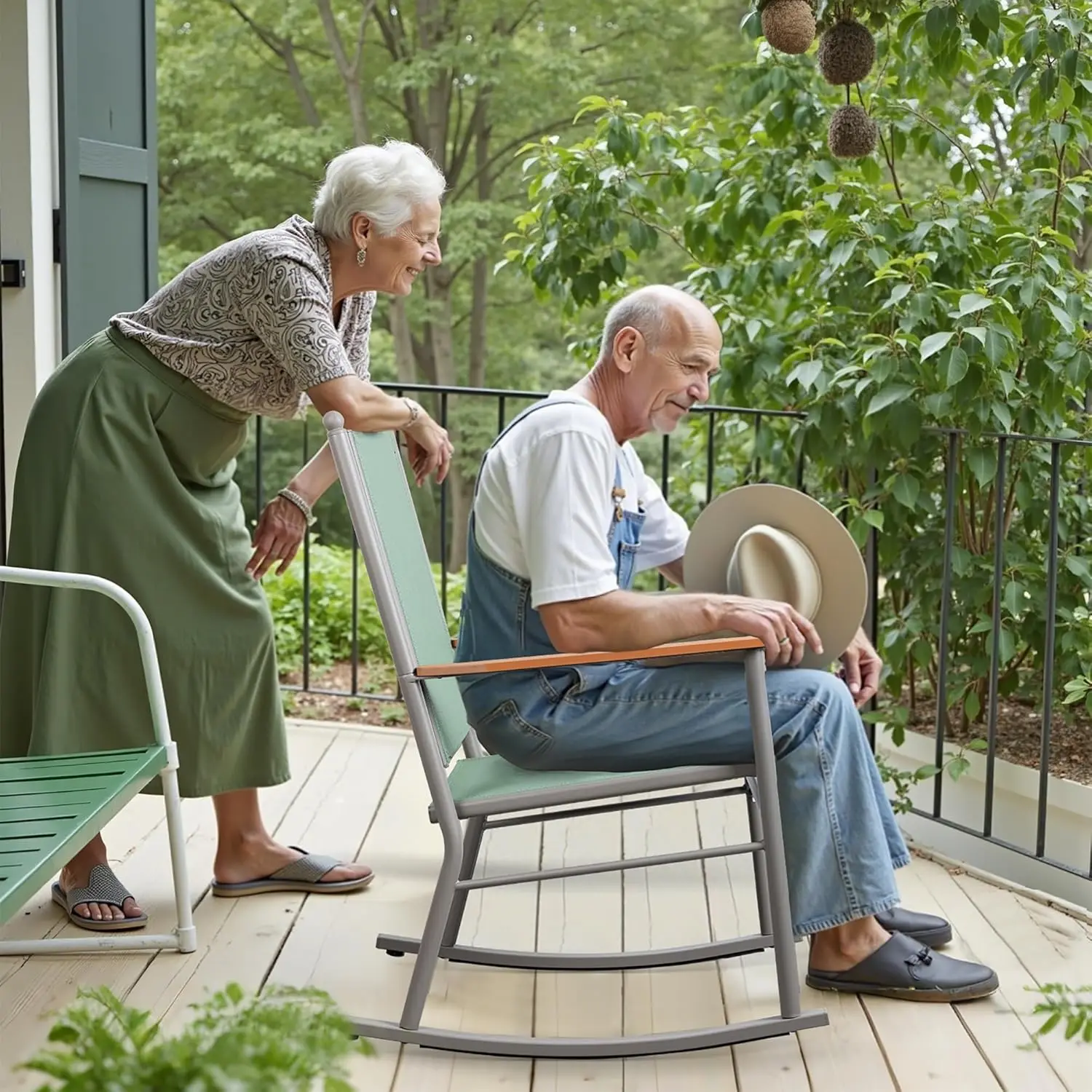 Outdoor Rocking Chairs, Upgraded High Back, Breathable Textilene Fabric, for Porch, Patio, Garden & Balcony Green