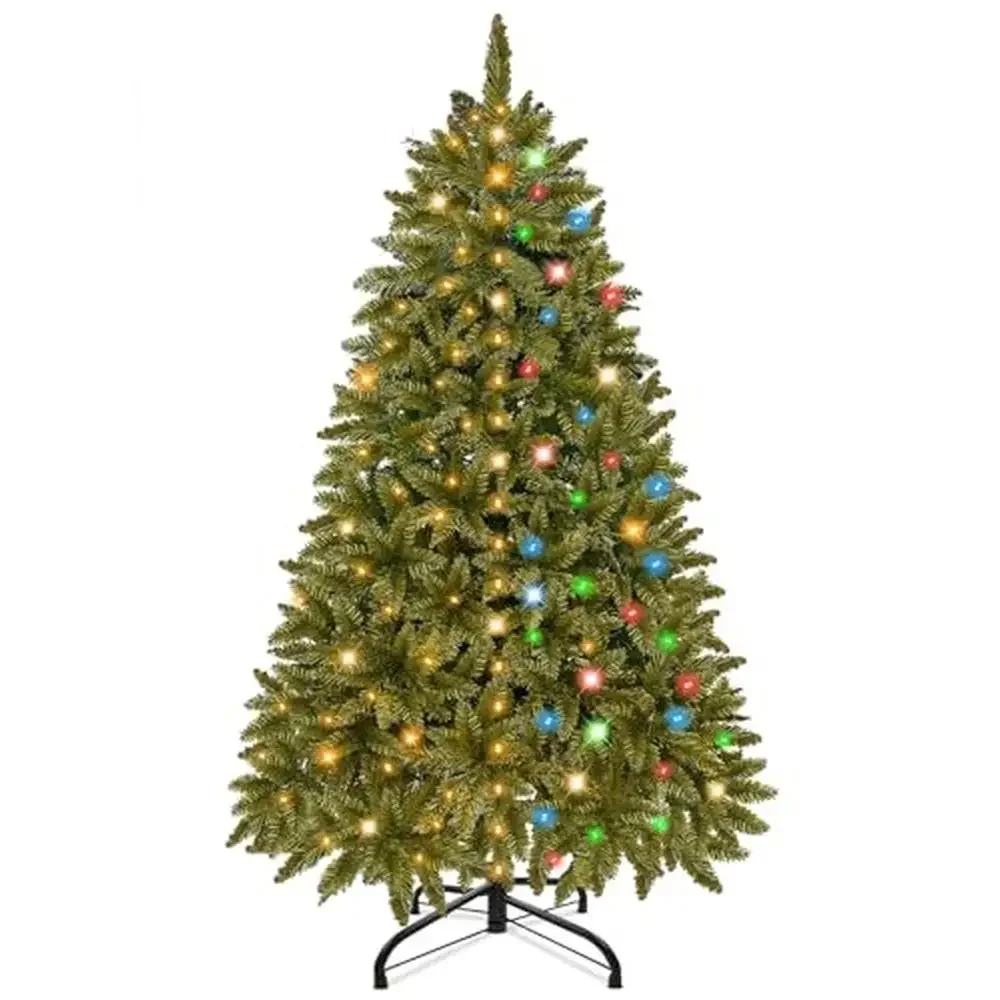 Pre-Lit Christmas Tree 6ft 300 LED Lights 870 Branch Tips Realistic Feel Metal Stand Indoor Outdoor Holiday Decor