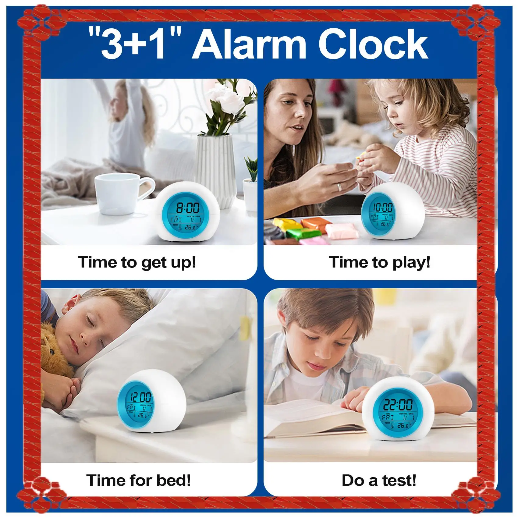 24-Hour Delivery Kids Alarm Clock - Wake Up Light Digital Clock With 7 Colors Changing, Press Control And Snooze Function For Be
