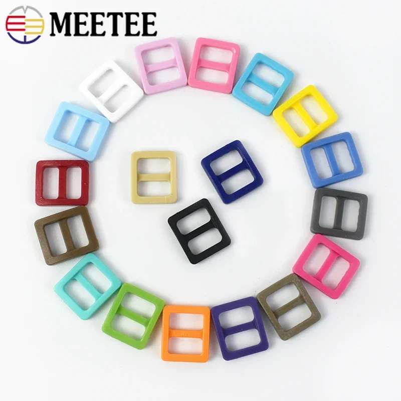 Meetee 50-200Pcs 10mm Plastic Adjustable Buckles Backpack Straps Tri-Glide Slider Clasp Webbing Connector Hook DIY Accessories