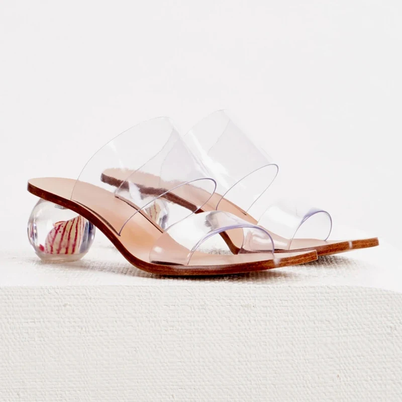 Inside Pearls Orchid Clear Ball Heels Slipper Woman Peep Toe Transparent PVC Slingbacks Slip On Cutout Party Shoes Zapatos image 3
