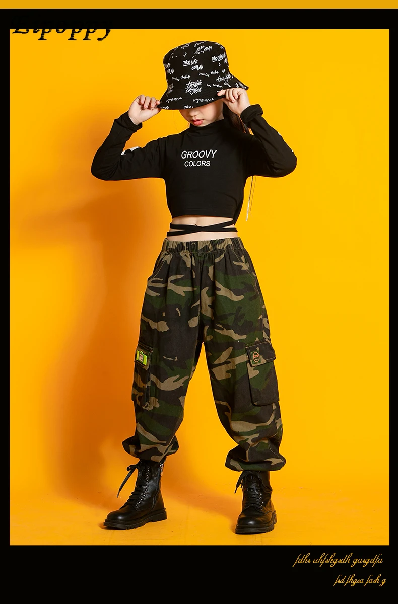 Children's Hip Hop Fashion Hip Hop Camouflage Vest Three-Piece Jazz Modern Dance Drum Set Children's Performance