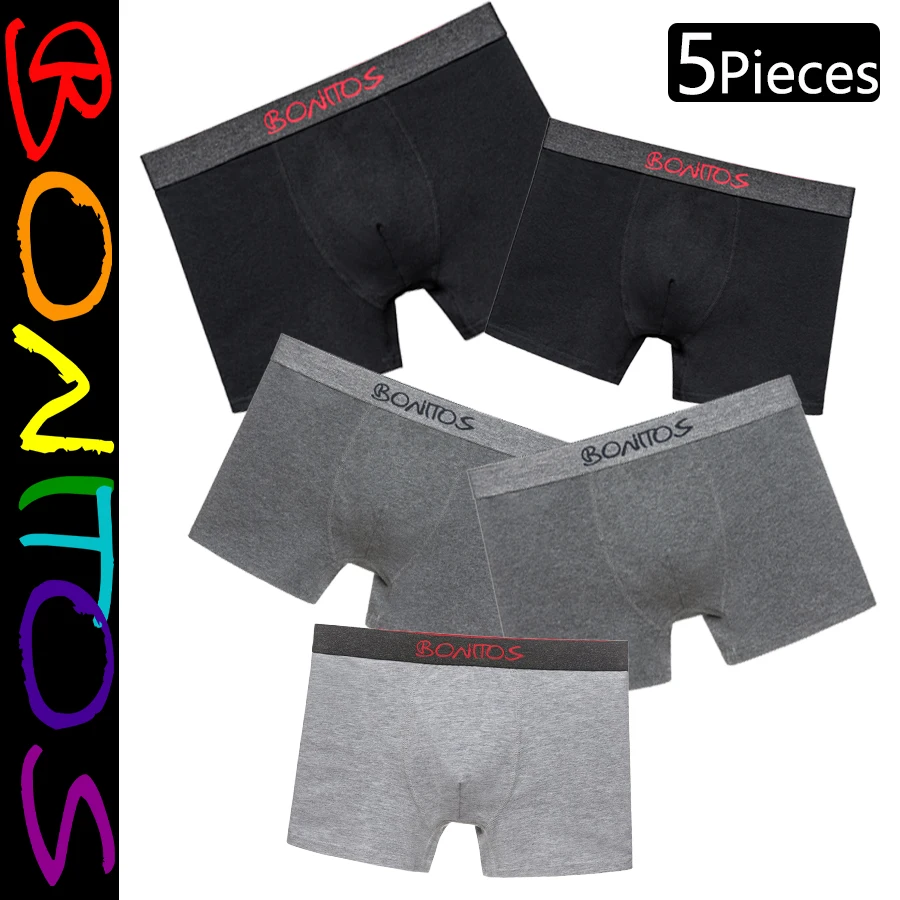 5pcs Man Underwear Cotton Boxer Briefs Sexy Underpants BONITOS Letter Elastic Waistband Mens Boxershorts Brand Men's Panties
