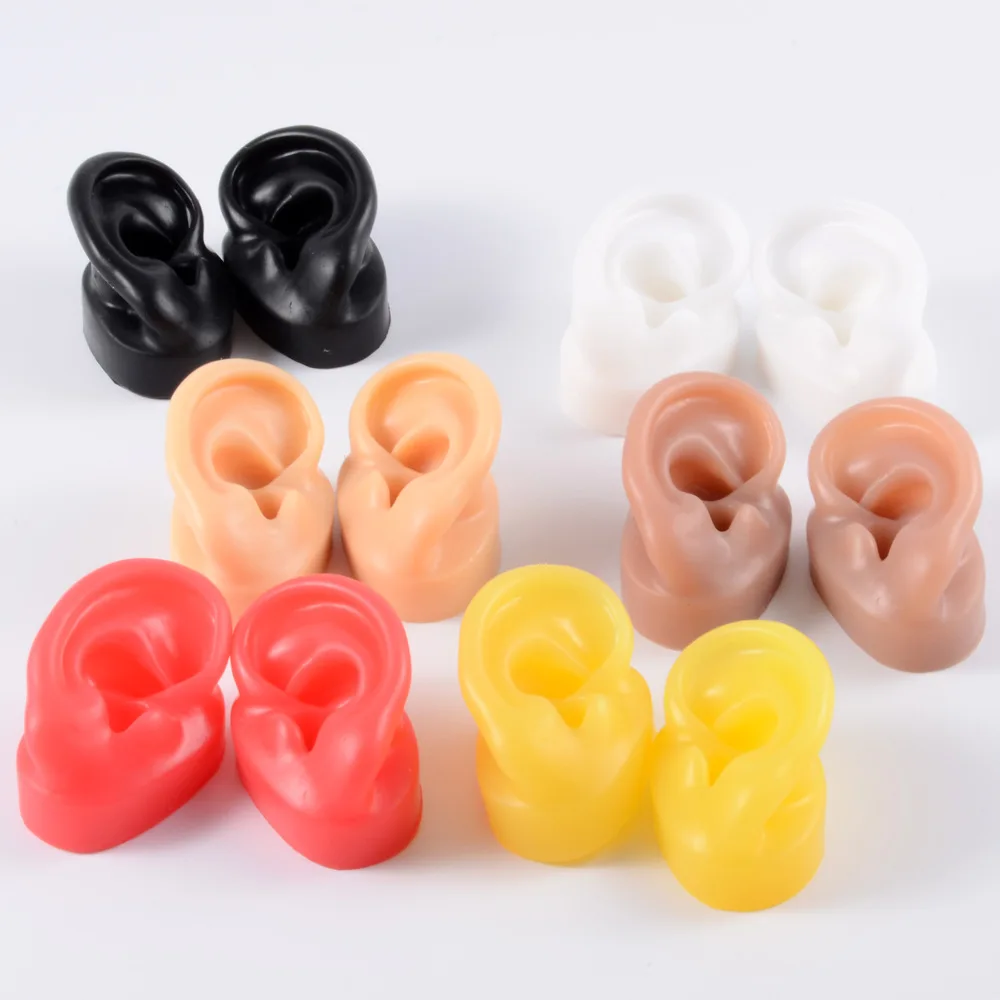

2Pcs Soft Silicone Ear Model Tattoo Professional Practice Piercing Jewelry Tools Earring Ear Stud Display Teaching Accessories