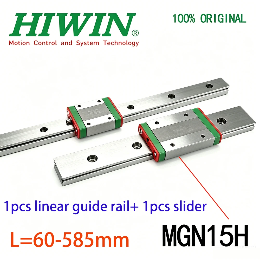HIWIN Original genuine MGN15 Miniature Linear Guide Rail L=60-585mm+1pcs MGN15H Slider Block For 3D Printers CNC parts