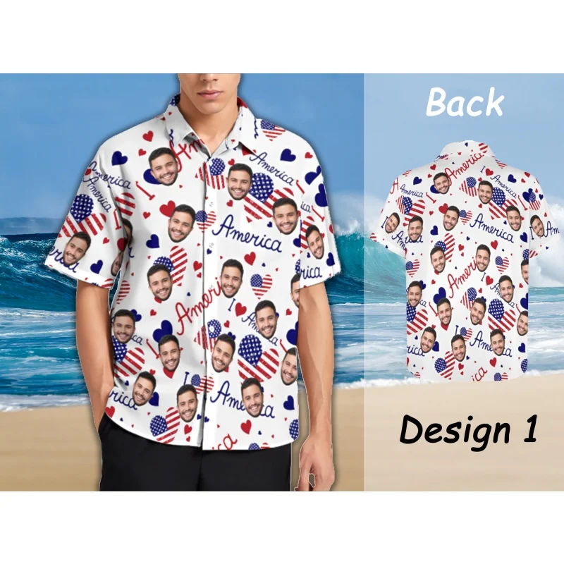 Fun Customized USA 250th Independence Day Hawaiian Shirt For Men 3D Print Patriotic Star Flag Summer Blouses Lapel Aloha Shirts