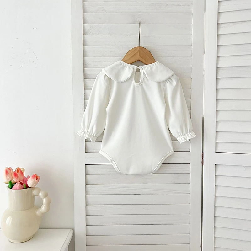 0-24M Baby Girl Romper Baby Girl Clothing Toddler New Embroidered Collar Romper Spring Cotton White Infant Baby Girls Jumpsuit