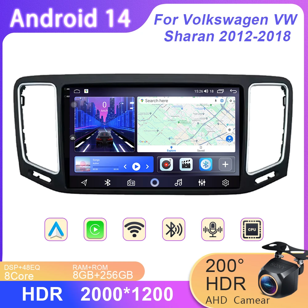 

Car Radio For Volkswagen VW Sharan SEAT Alhambra 7N 2012-2018 Android Auto Multimedia Stereo Player GPS Carplay 4G Wifi No 2 DIN