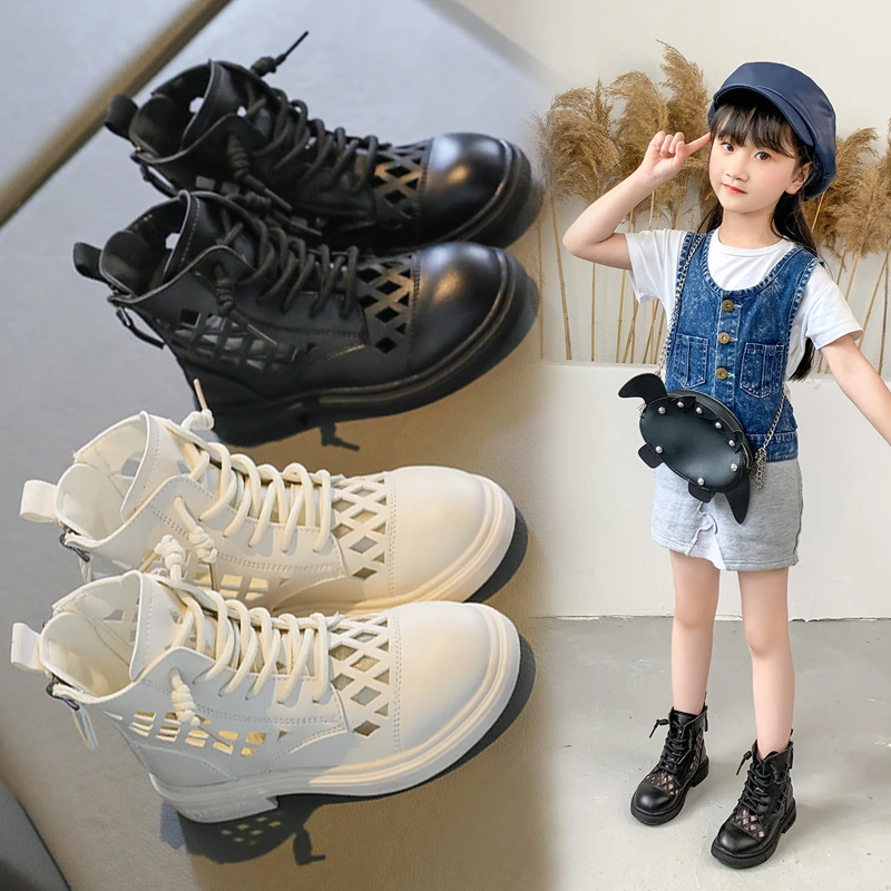 

2026 black and white Kids Cutout shoes Summer Breathable Hollow Ankle Non-Slip sandals with zip