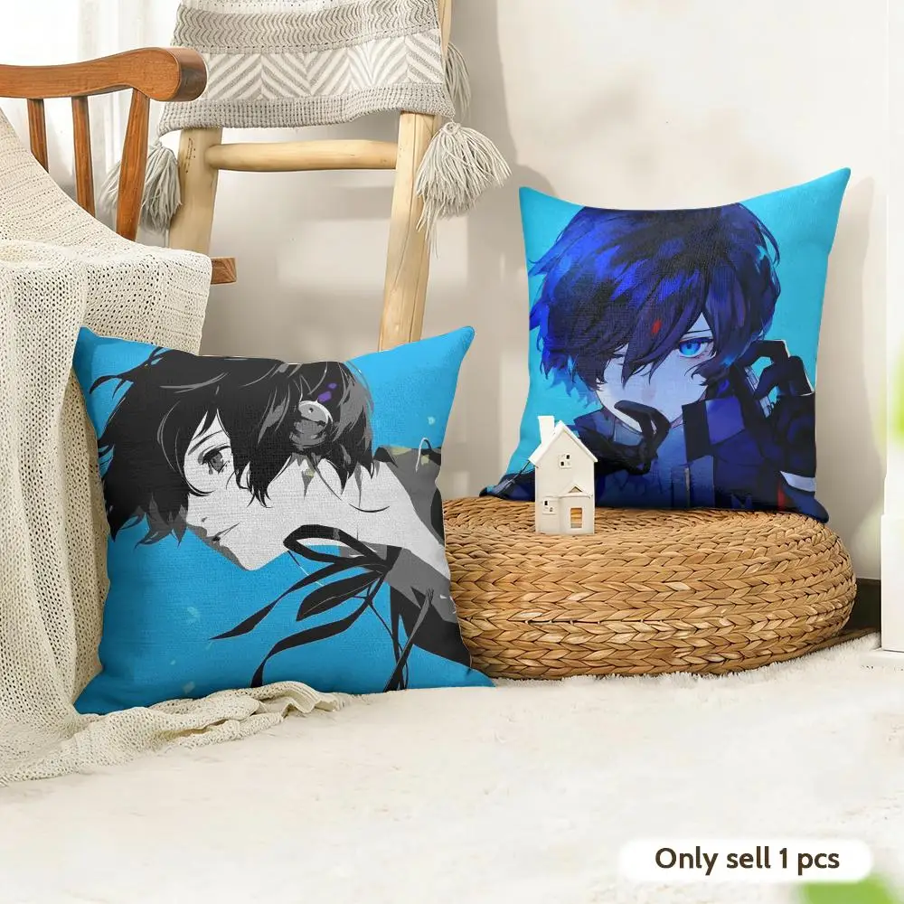 P-persona 3 Cushion Cover Natural Linen Pillow Cover Double-Sided Print Cushion Cover for Sofa Home Decor