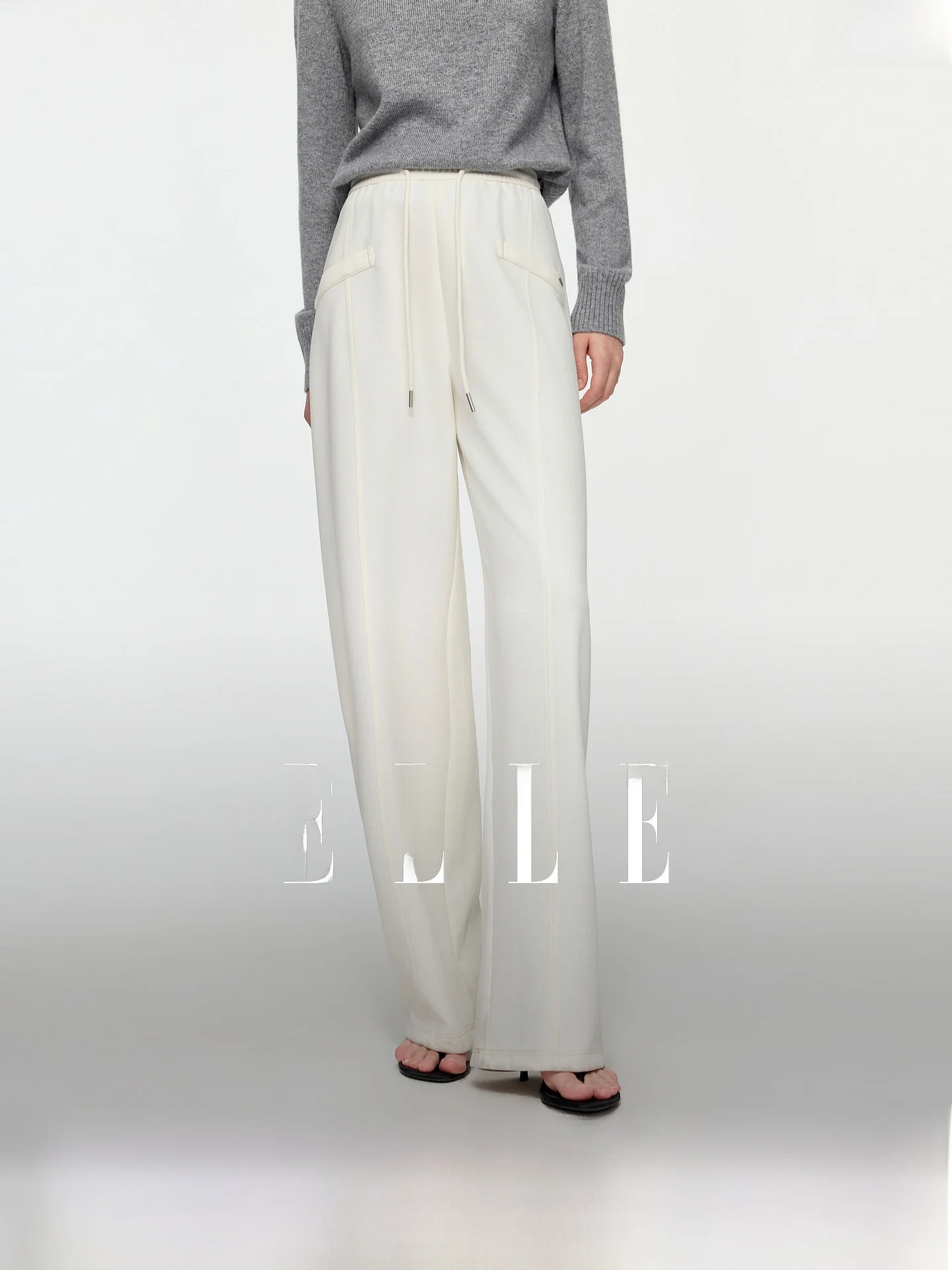Elle High Waist Drawstring Casual Pants Women's Autumn New Design Straight Leg Wide Leg Long Pants Commuting Comfortable