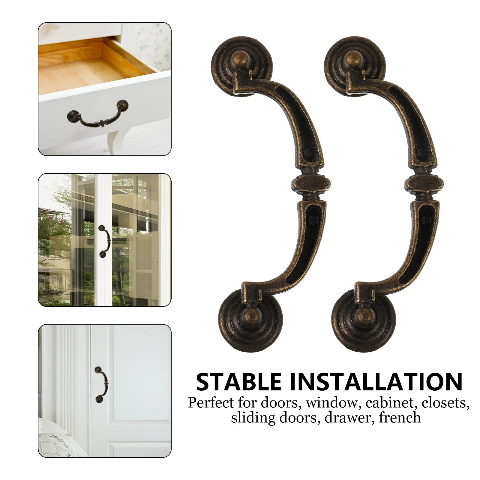 

4 шт., дверные ручки шкафа, винтажные ручки для ящиков из цинкового сплава, бронзовая фурнитура для гардероба, шкафа, мебели, U-образной формы