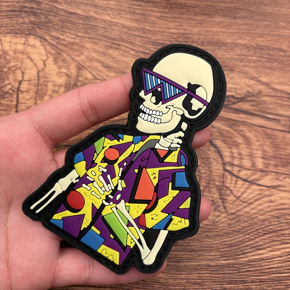 Feiertagsmotivierter Totenkopf-PVC-Aufkleber, Moral-Patch, Abzeichen-Patch, verwendet für Armbinden, Rucksäcke und taktische Westen, Kleidungsdekoration, Stickerei-Patch, weicher Gummi