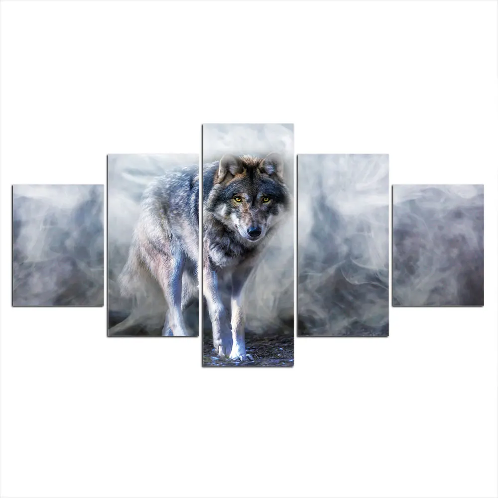 HD Printed 5 Piece Canvas Art Wolf Painting White Smoke Modular Wall Pictures for Living Room Modern Free Shipping CU-2428B