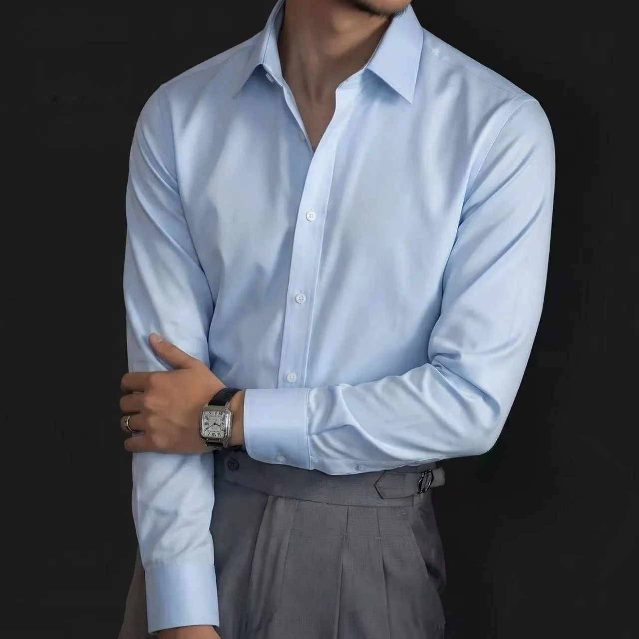2026 Spring Autumn Men Business Casual Shirt Mulberry Silk Modal Solid Color Soft Breathable Non-Iron Stretch Long Sleeve Shirt view 5
