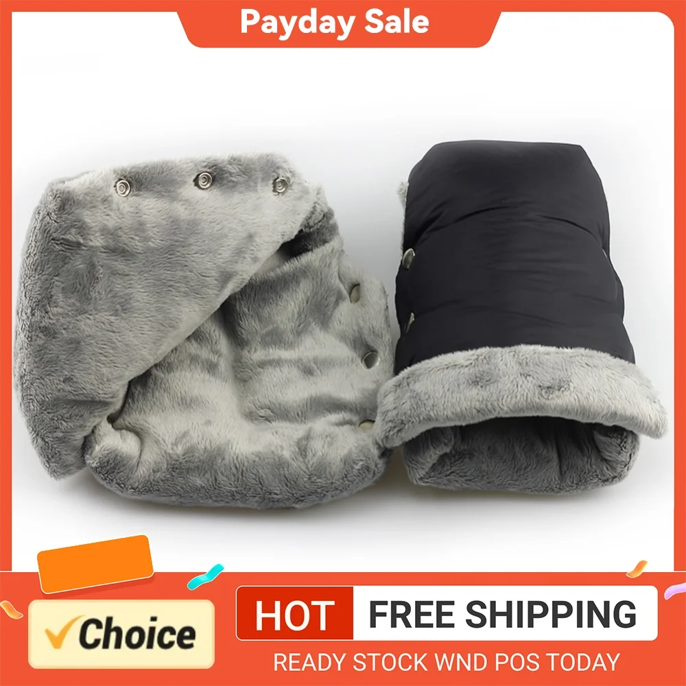 Baby Carriage Hand Cover Waterproof Pushchair Thermal Gloves Windproof Plush Push Cart Gloves Stroller Accessories