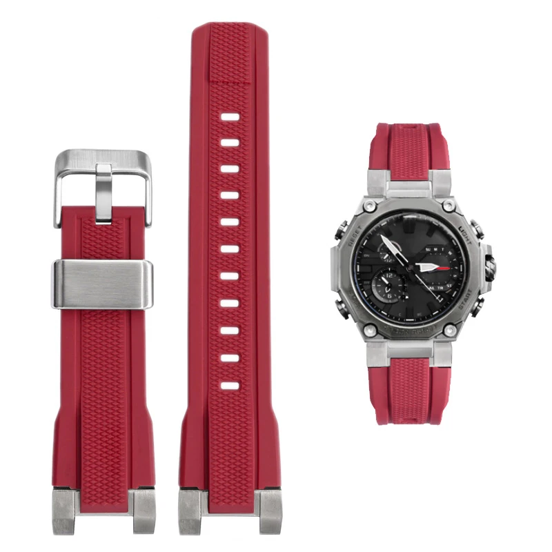 

For G-SHOCK Casio Watch MTG-B1000 G1000 Series Modified Resin Rubber Strap Silicone Solid Steel Linker Watch Band Black Blue Red