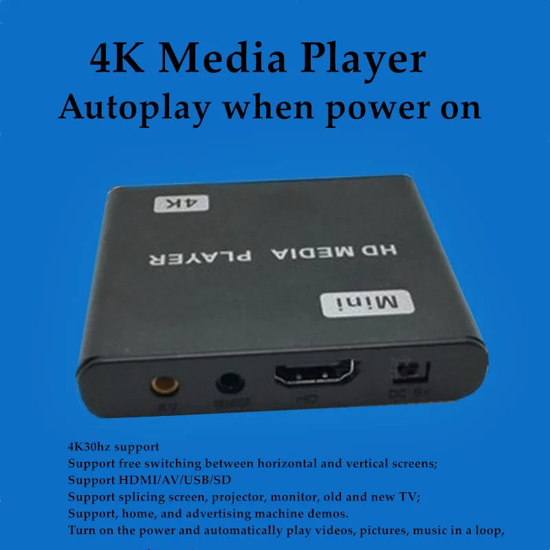 New Mini HD Media Box Support Splicing Screen TV Projector Monitor U Disk SD HDD Autoplay PPT Advertise AD 1080P 2K 4K Player