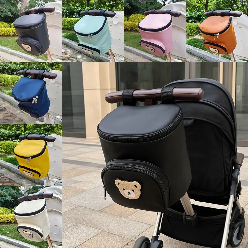 

Portable Waterproof Baby Stroller Hanging Bag PU Leather Large Capacity Stroller Organizer Bags Cartoon Bear Umbrella Cart Bags