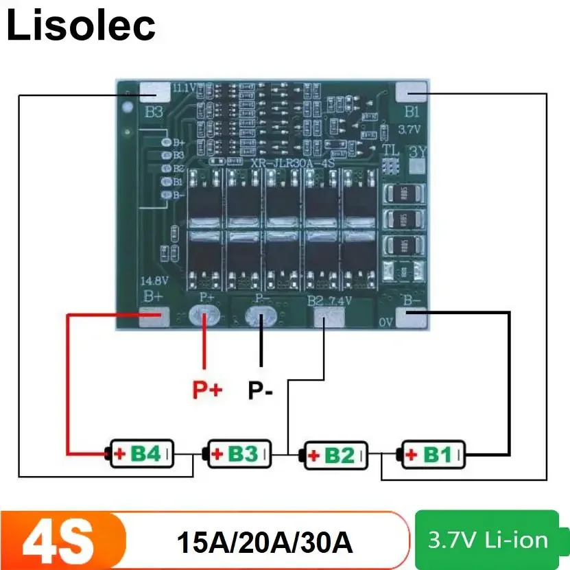 Módulo de placa de circuito de protección de descarga de carga de batería de litio Lipo 4S BMS 18650 para taladro/Motor/herramientas 5A 10A 15A 30A