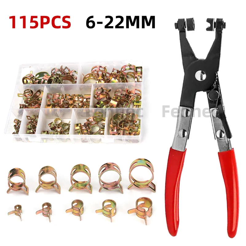 

115Pcs Spring Hose Clamp 6mm-22mm Zinc Plated Fuel Oil Hose Clips Water Hose Pliers Automobile Motorcycle Oil Pipe Clamp